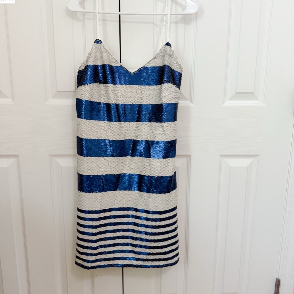 bebe Blue and White Striped Dress (Sample Dress) Size Small